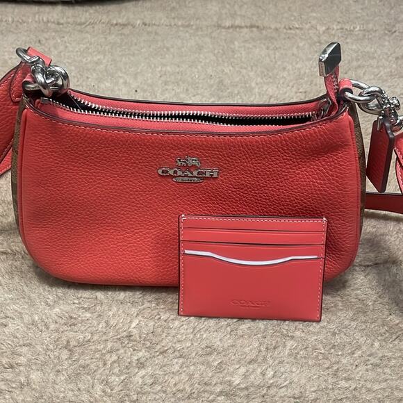 Coach Crossbody Shoulder Bag with Matching Card Holder Tangerine Khaki New $496 - Picture 5 of 14